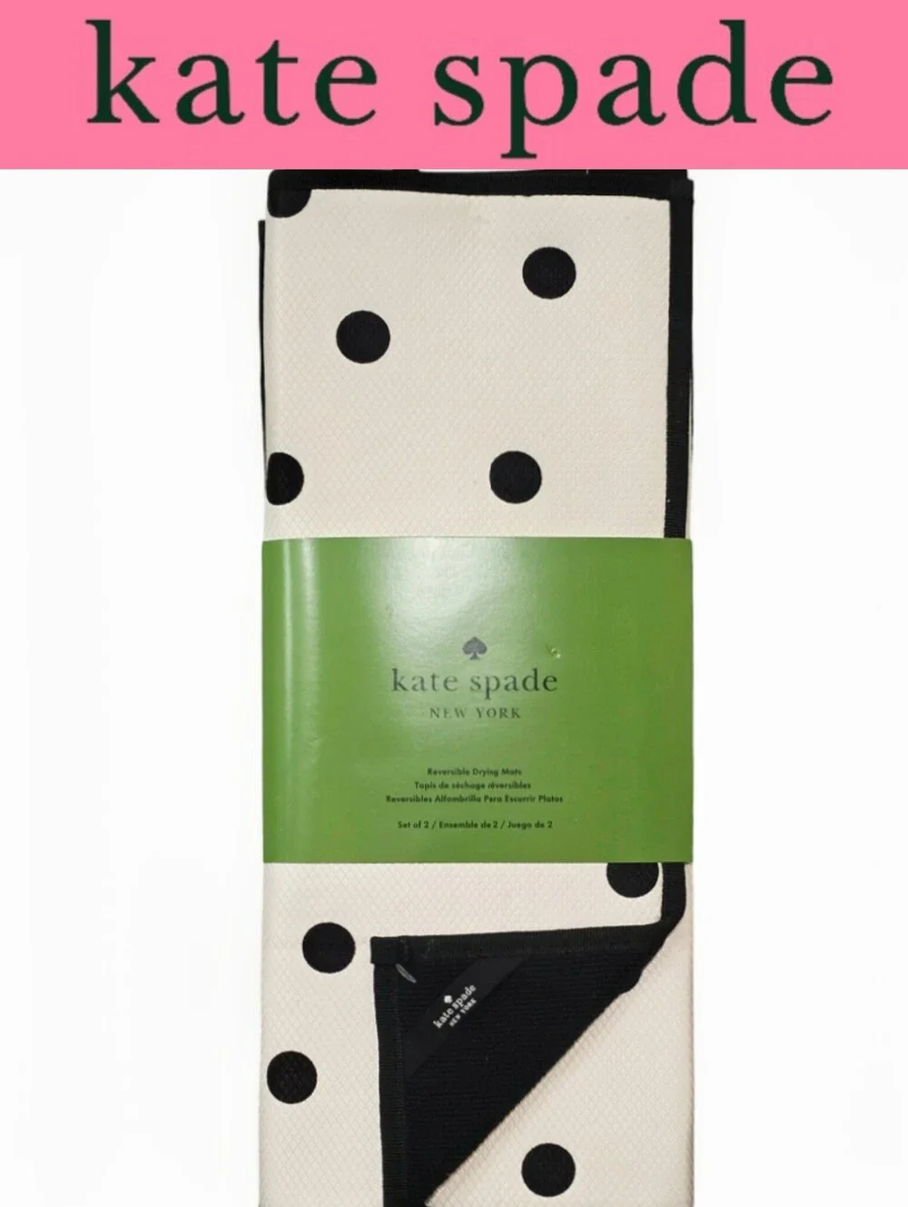 Kate Spade New York Set Of 2 Polka Dot Reversible Drying Mats